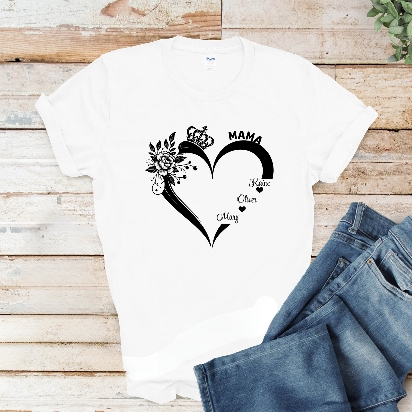 Personalized Mom Shirt: A Mother's Love Woven in Every Name: Heart-Shaped Personalized Tee