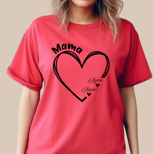 Personalized Mom Shirt: Heart-Shaped Personalized Mom Tee