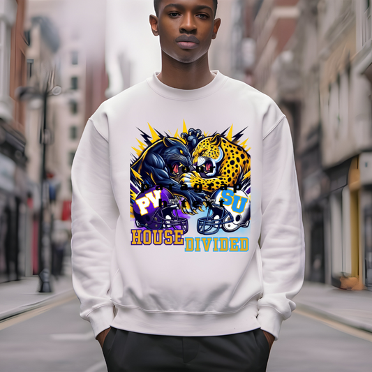Prairie View Panthers Panthers and Jaguars House Divided, HBCU Rivalry Apparel, House Divided HBCU Sweatshirt, PVA&M Southern Rivalry Gear, Southern University Jaguars Shirt, HBCU Sports Rivalry Wear, PVA&M Panthers Sweatshirt, House Divided Fan Gear