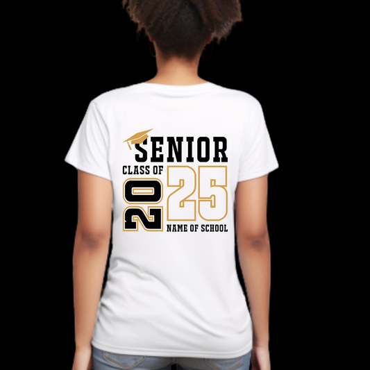 Senior 2025 T-Shirt - Graduating Senior "Senior 2025" Front & Back White Tee