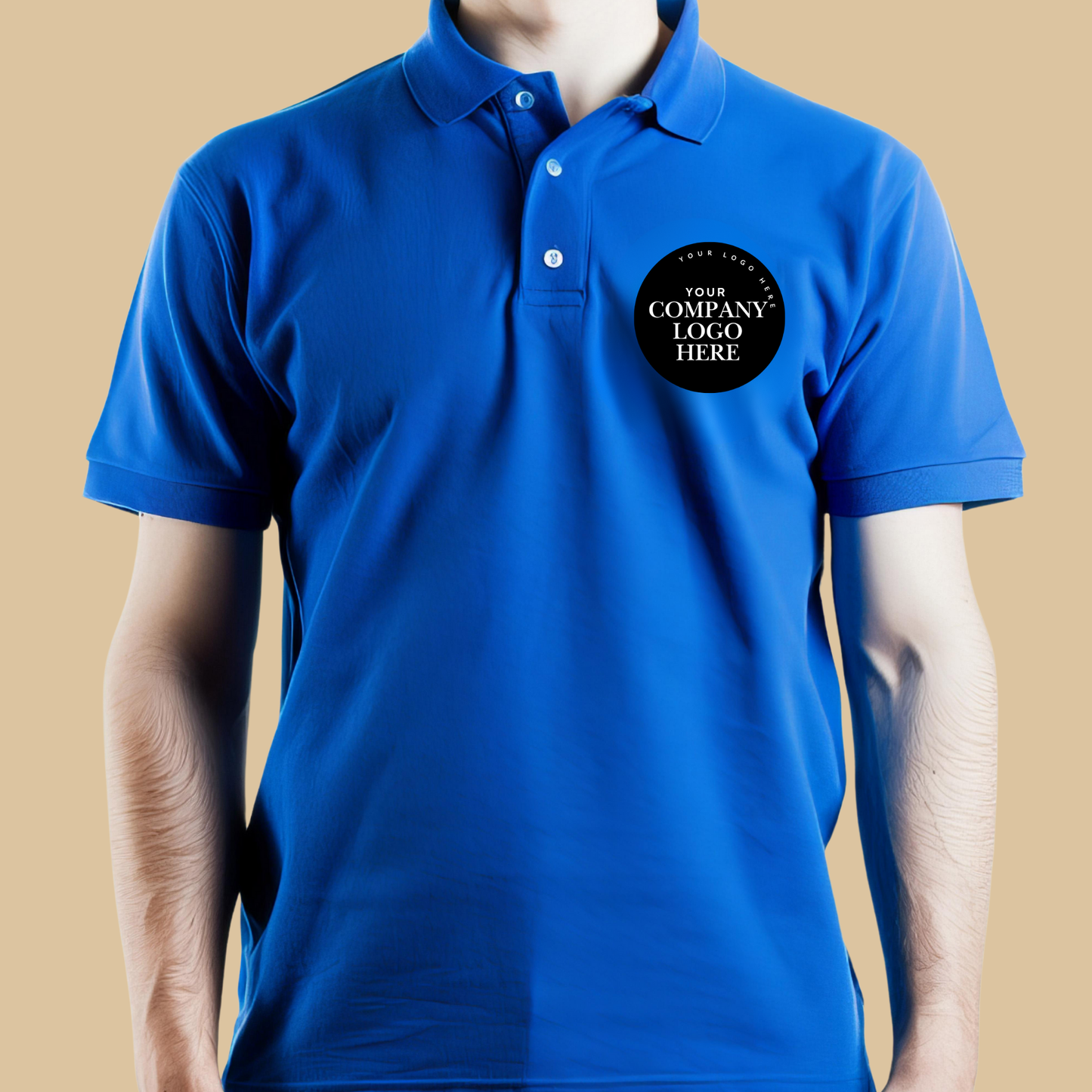 Taylor-Made Custom Polo Shirt - Company Logo - white polo with branded company logo on the front