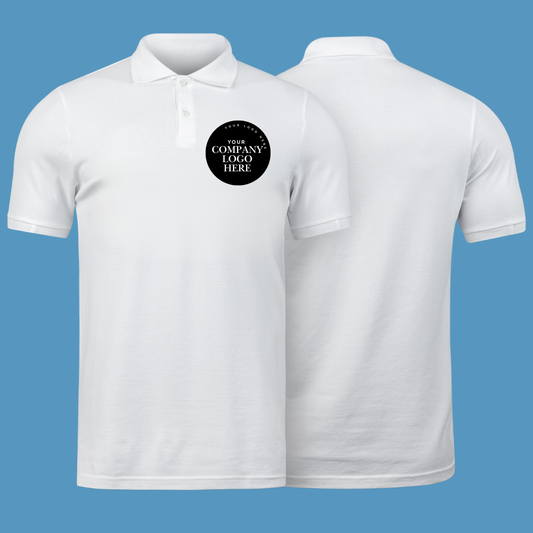 Taylor-Made Custom Polo Shirt - Company Logo - white polo with branded company logo on the front