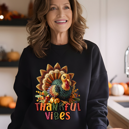 Thankful Vibes Elegant and Sophisticated Crewneck Sweater | Thanksgiving Sweater | Soft Oversized Camel Crewneck for Women