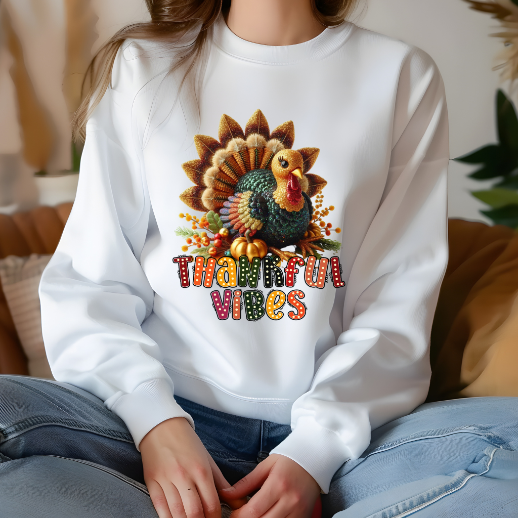 Thankful Vibes Elegant and Sophisticated Crewneck Sweater | Thanksgiving Sweater | Soft Oversized Camel Crewneck for Women