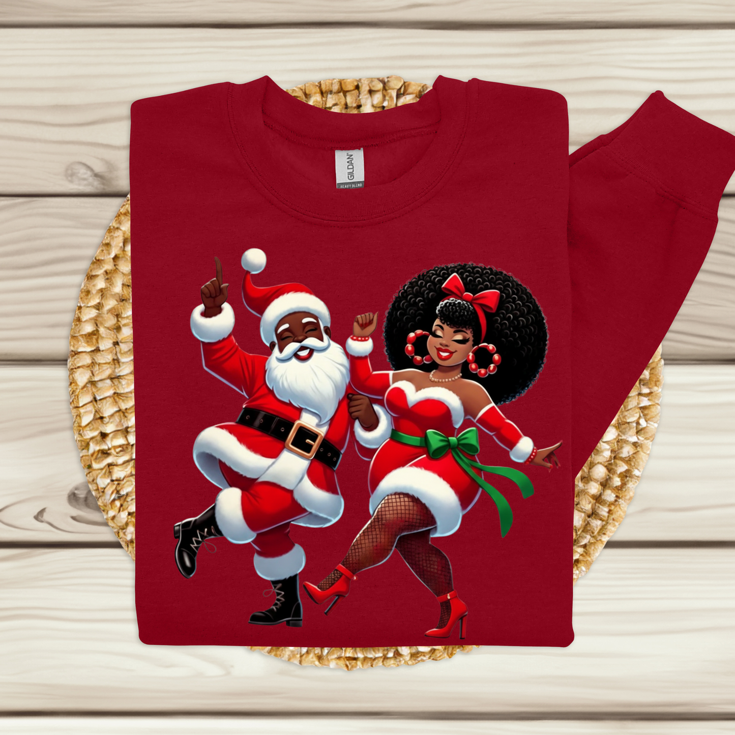 Black Santa & Mrs. Claus Dance Party Sweater | Urban Christmas Couple Sweatshirt Version 2