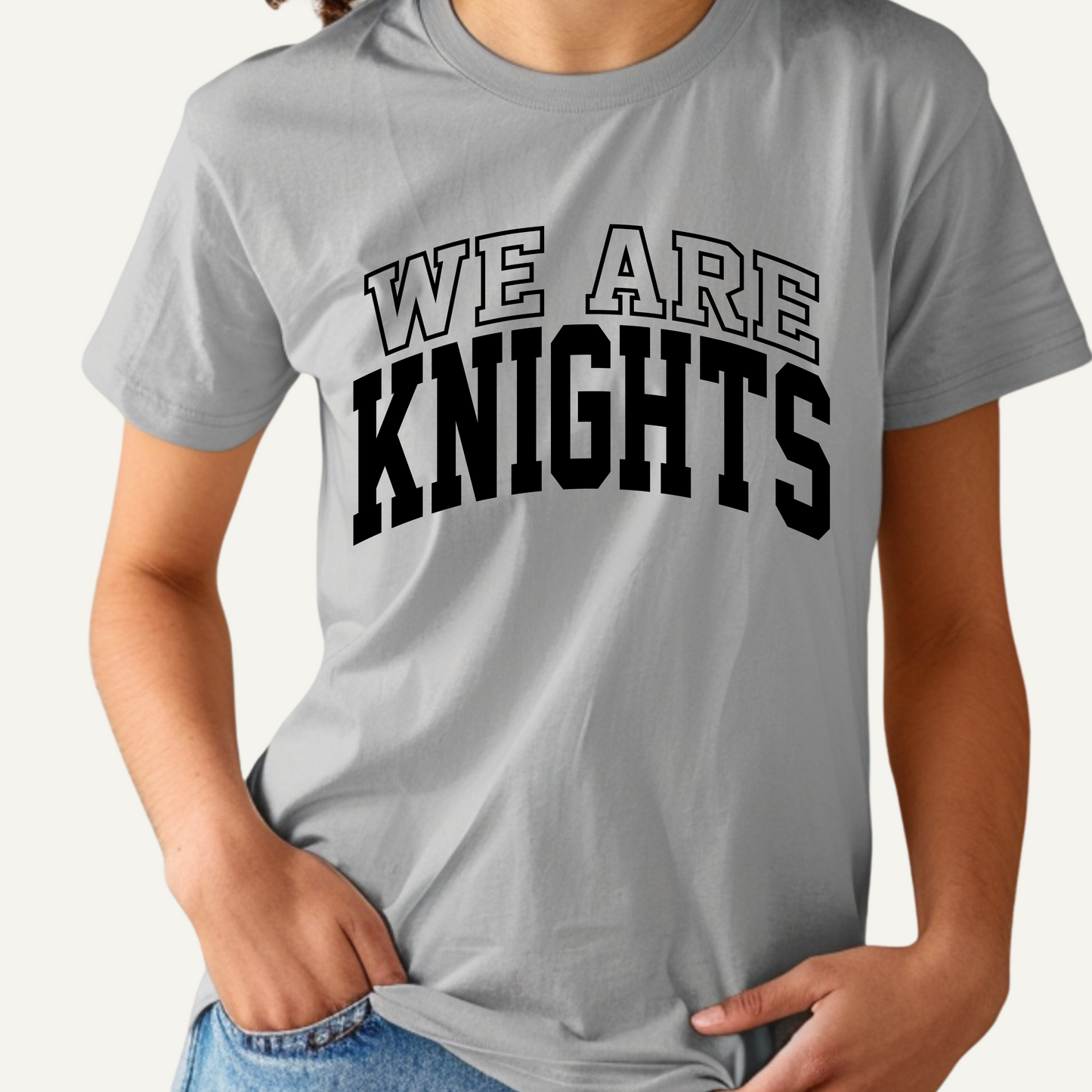 Gray t-shirt with 'WE ARE KNIGHTS' text on a plain background Knights School Spirit Shirt - We Are Knights - Rep the Knights Tee