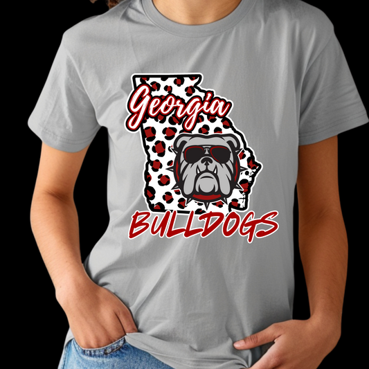 Gray t-shirt with Georgia Bulldogs graphic design on a black background Georgia State Bulldogs - Georgia Bulldogs - School Pride Fan Spirit T-Shirt