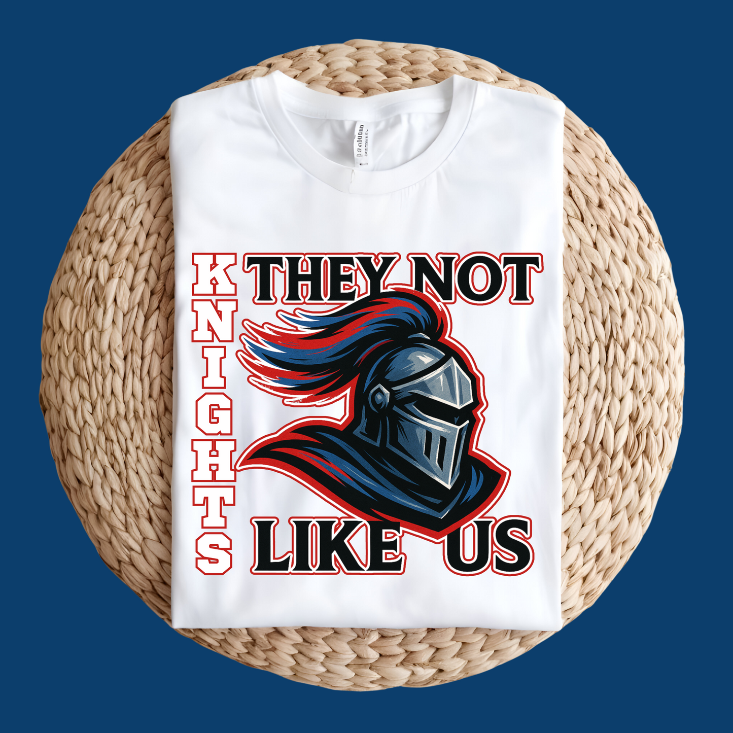 White t-shirt with a graphic design and text on a woven surface Knight Game Day Shirt: They Not Like Us - Knights Team Spirit Tee's