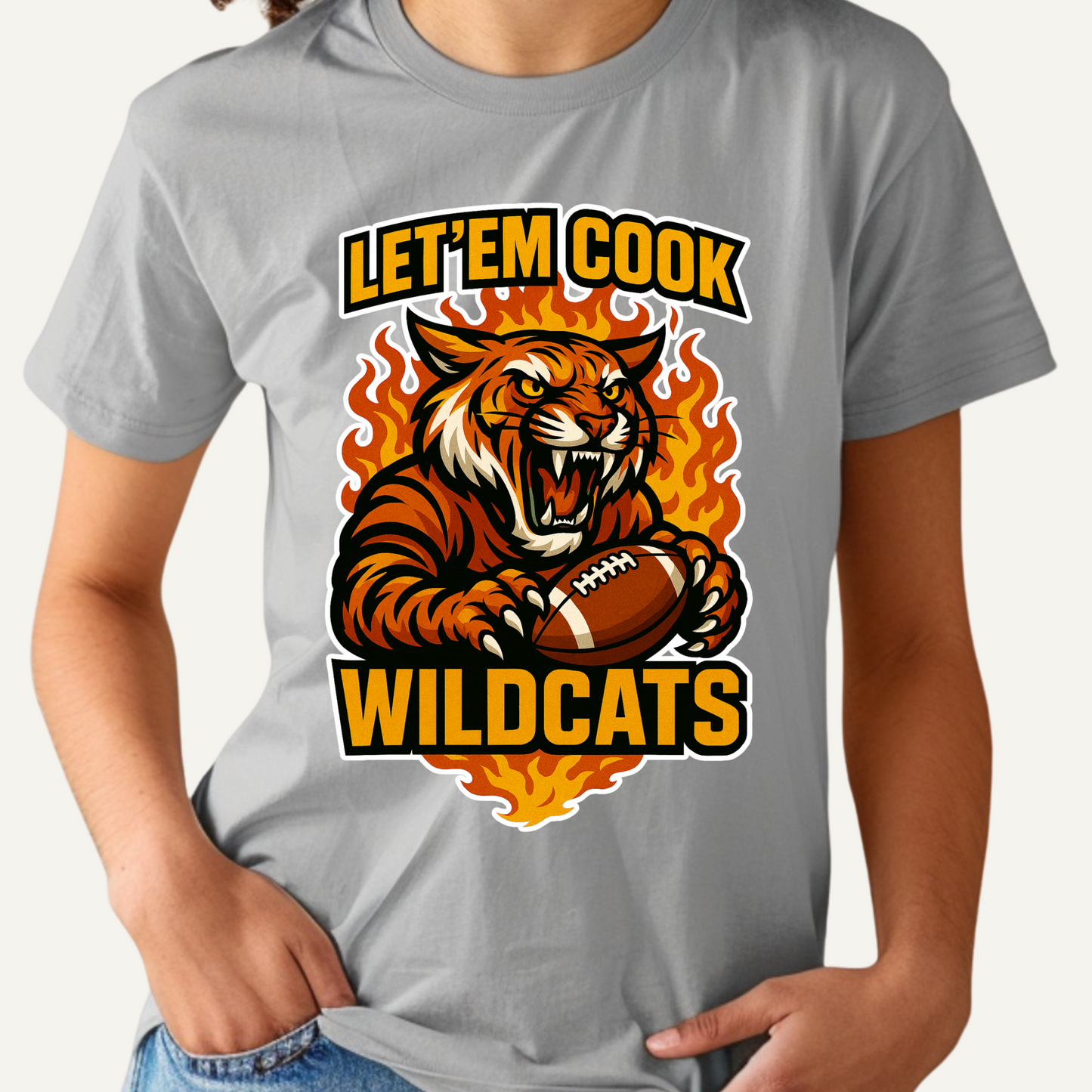 Wildcats Football Tee - Let 'Em Cook, Unisex Cotton Crew Shirt for Game Day