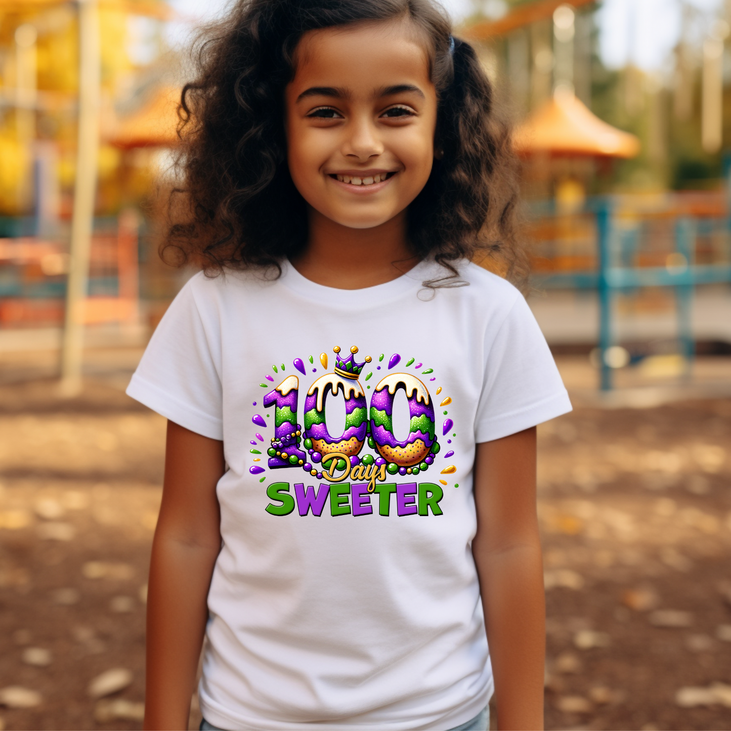 100 Days Smarter Mardi Gras Party Celebration School Spirit Parade Shirt young girl 