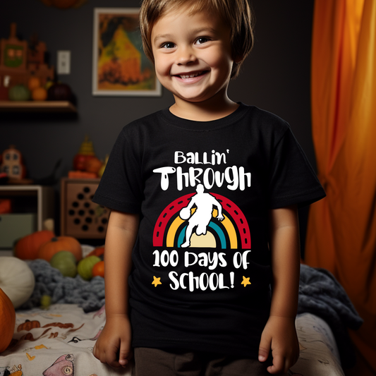 100 Days T-Shirt - Ballin' Through 100 Days of School Tee Shirt to celebrate 100 days of school
