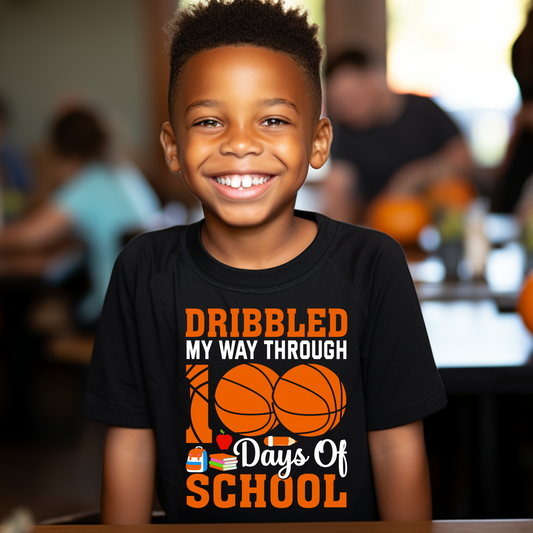 100 Days T-Shirt - "Dribbled My Way Through 100 Days of School" Kid Tee Shirt