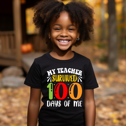 100 Days T-Shirt - My Teacher Survived 100 Days of Me a Kid Cute Tee Shirt to celebrate Fun 100 Days of School T-Shirt for Kids 