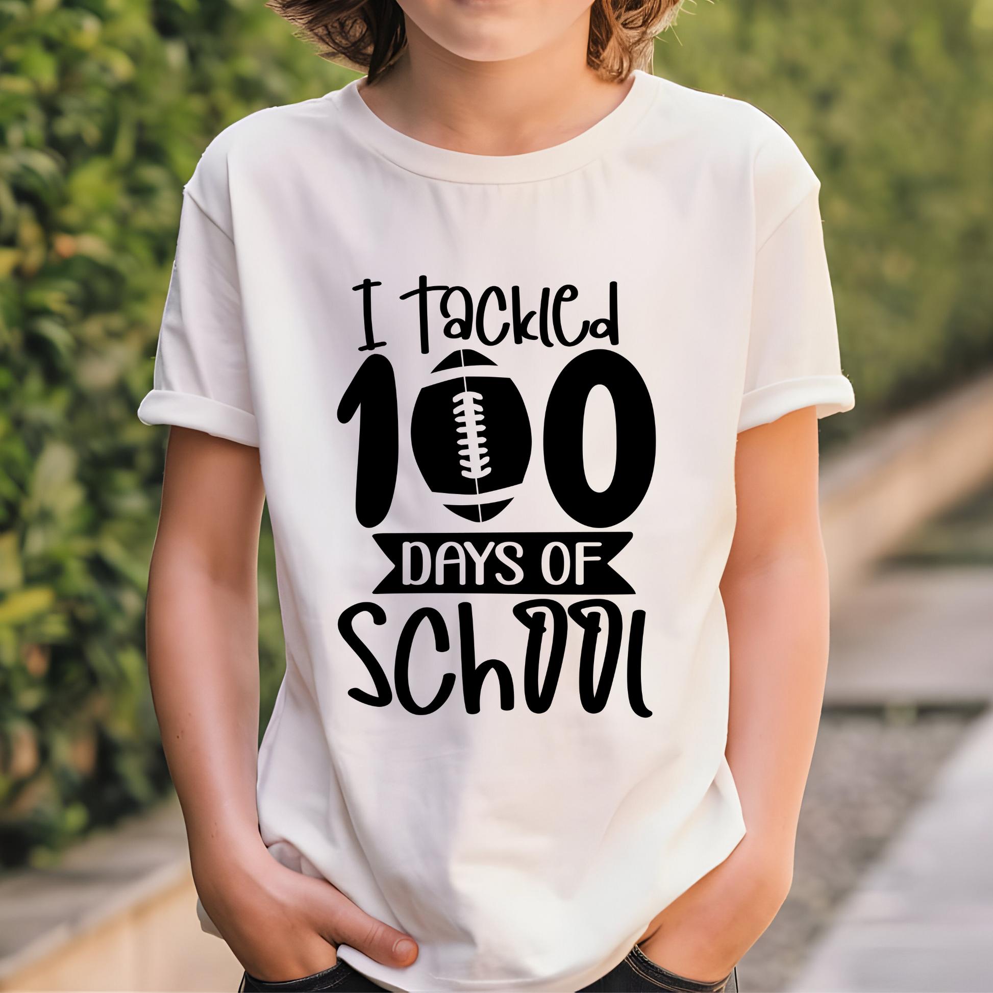 100 Days T-Shirt - School Shirt  "I Tackled 100 Days of School" Youth School Spirit T-Shirt