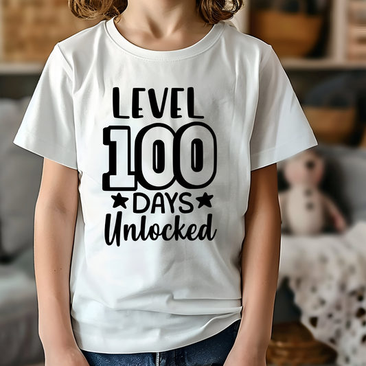 100 Days T-Shirt  "Level 100 Days Unlocked" Youth Fun Gaming Shirt