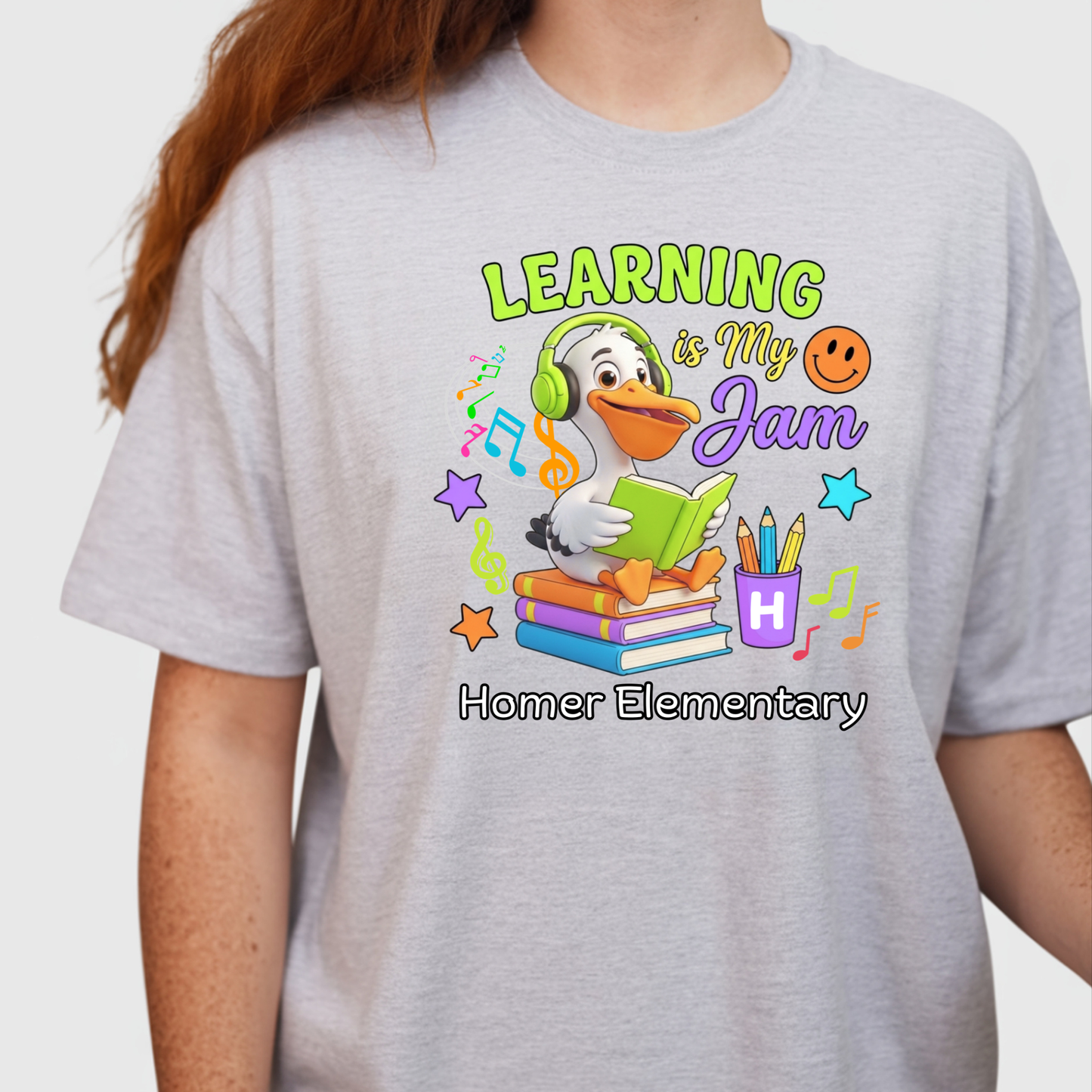 Homer Elementary "Learning is My Jam" Staff Spirit Tee | Comfortable Teacher Apparel