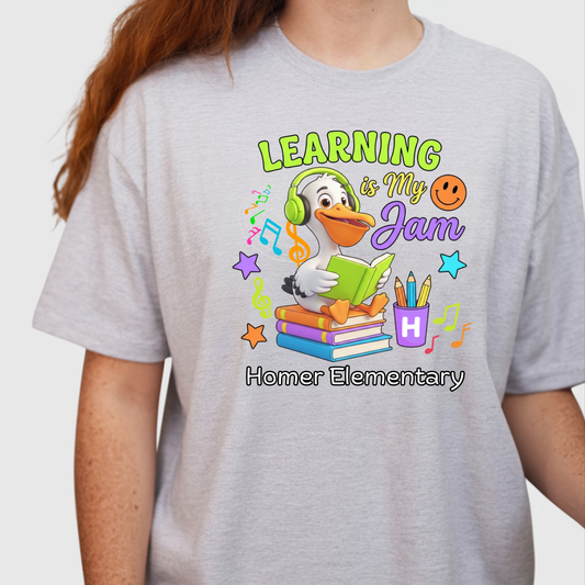 Homer Elementary "Learning is My Jam" Staff Spirit Tee | Comfortable Teacher Apparel