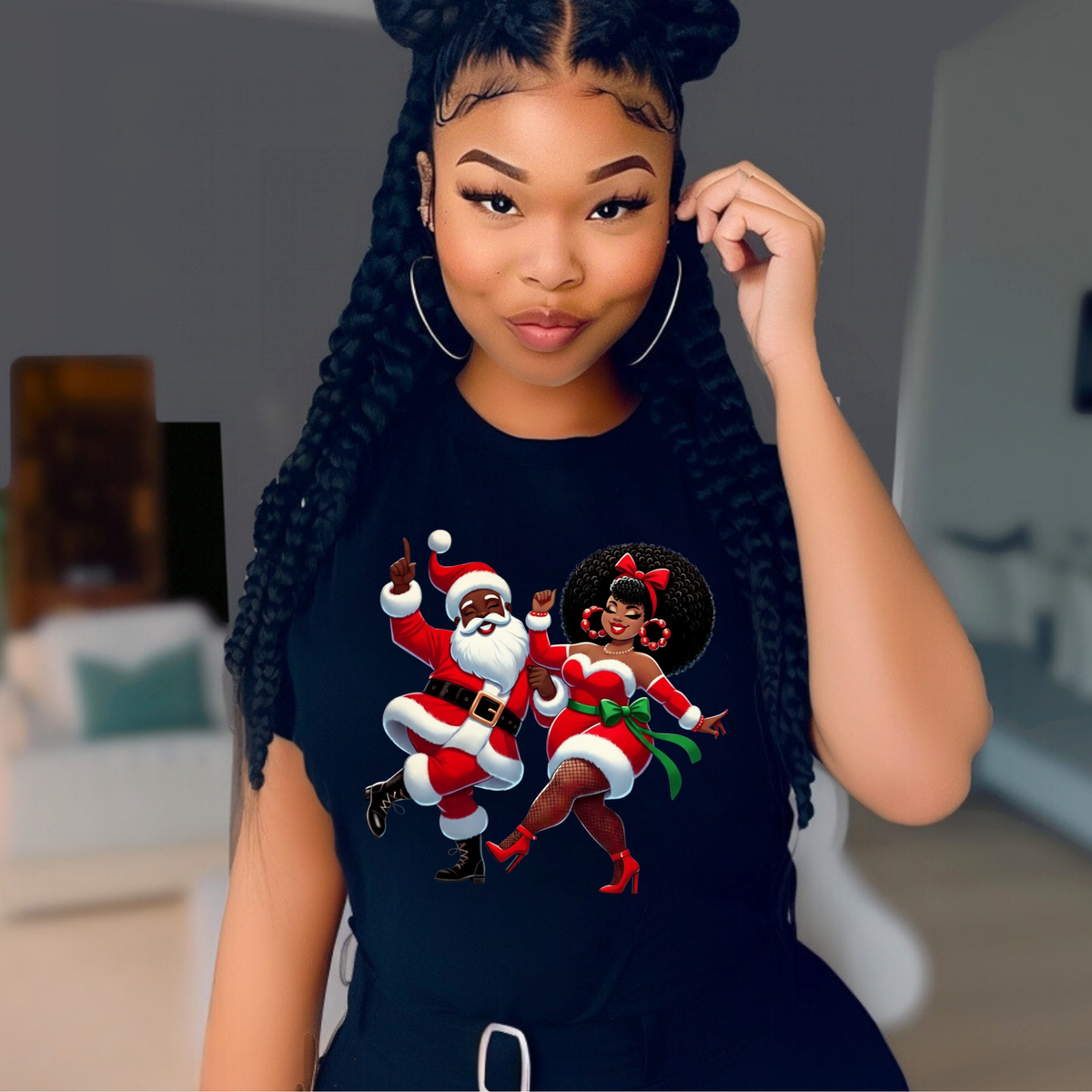 Black Santa & Mrs. Claus Dance Party Sweater | Urban Christmas Couple Sweatshirt Version 2