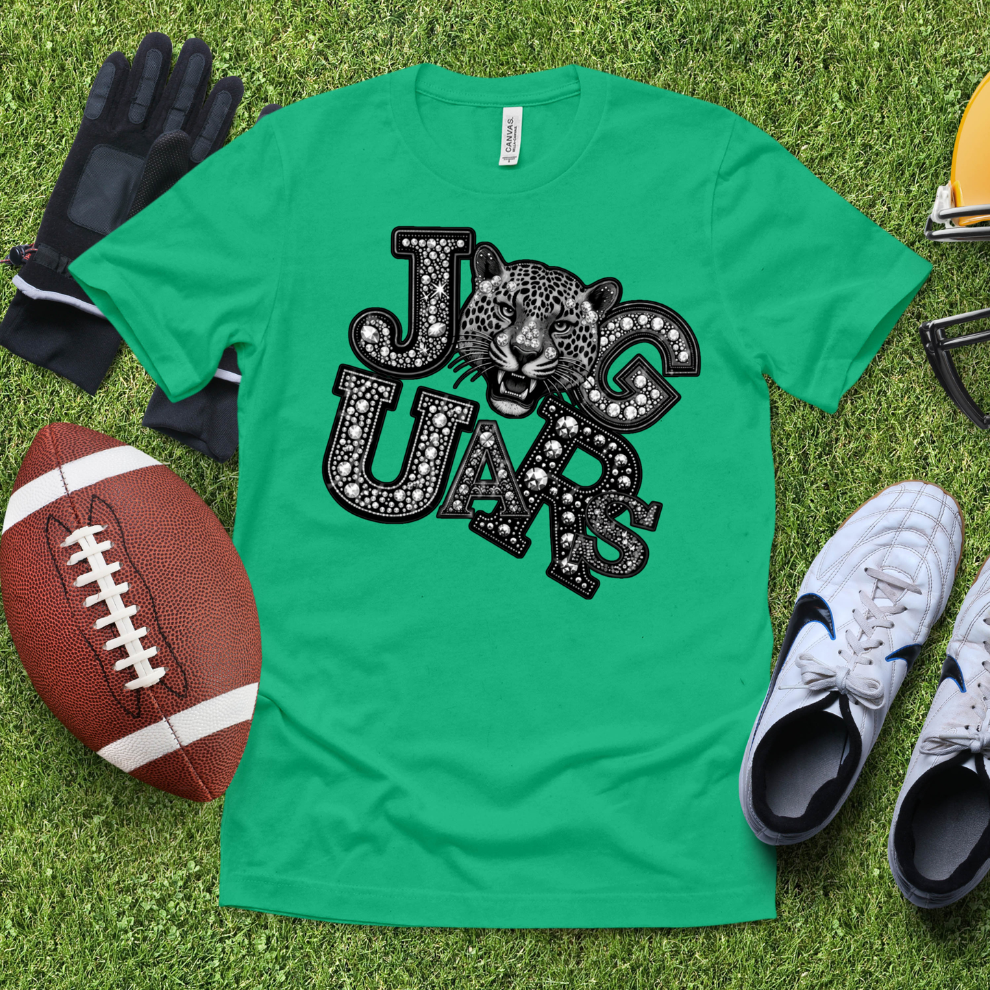 Jaguar Spirit Shirt - Sparkly Bling Jaguar Faux Rhinestone Mascot T-shirt