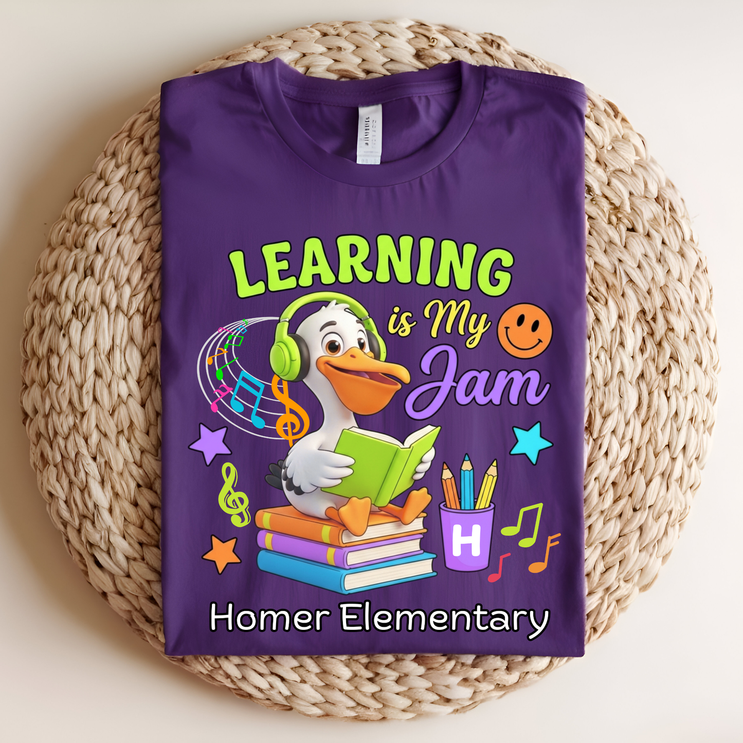 Homer Elementary "Learning is My Jam" Staff Spirit Tee | Comfortable Teacher Apparel