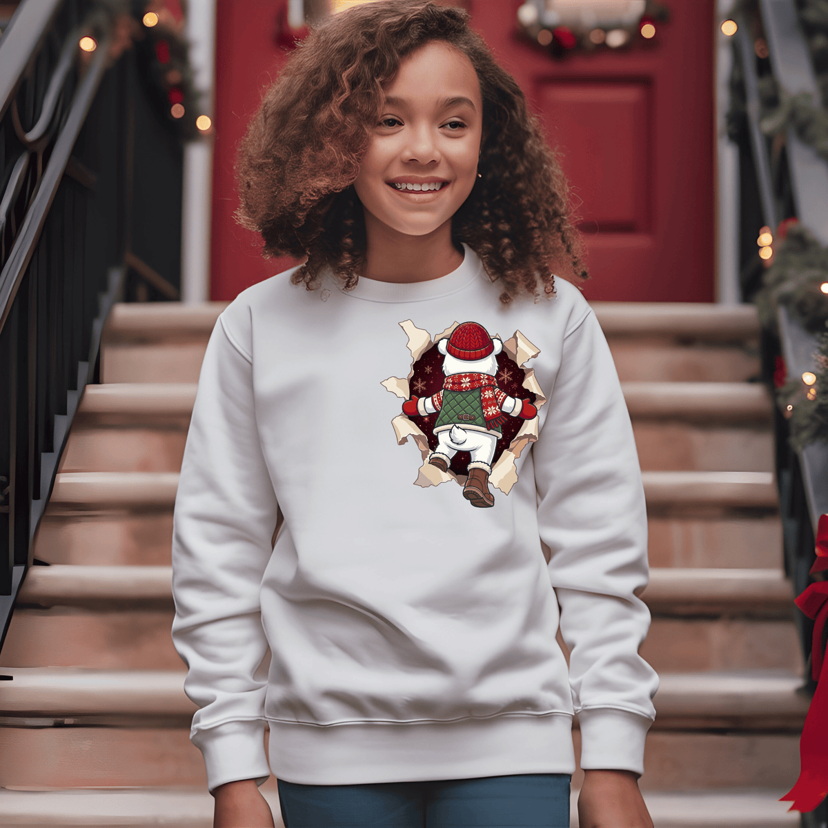 Polar Bear Christmas Shirt - 3D Torn Effect Holiday Tee, Crewneck, or Hoodie