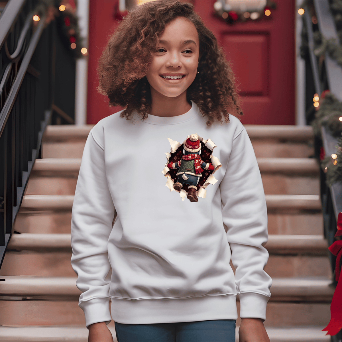 Penguin Christmas Shirt - 3D Torn Effect Holiday Tee, Crewneck, or Hoodie