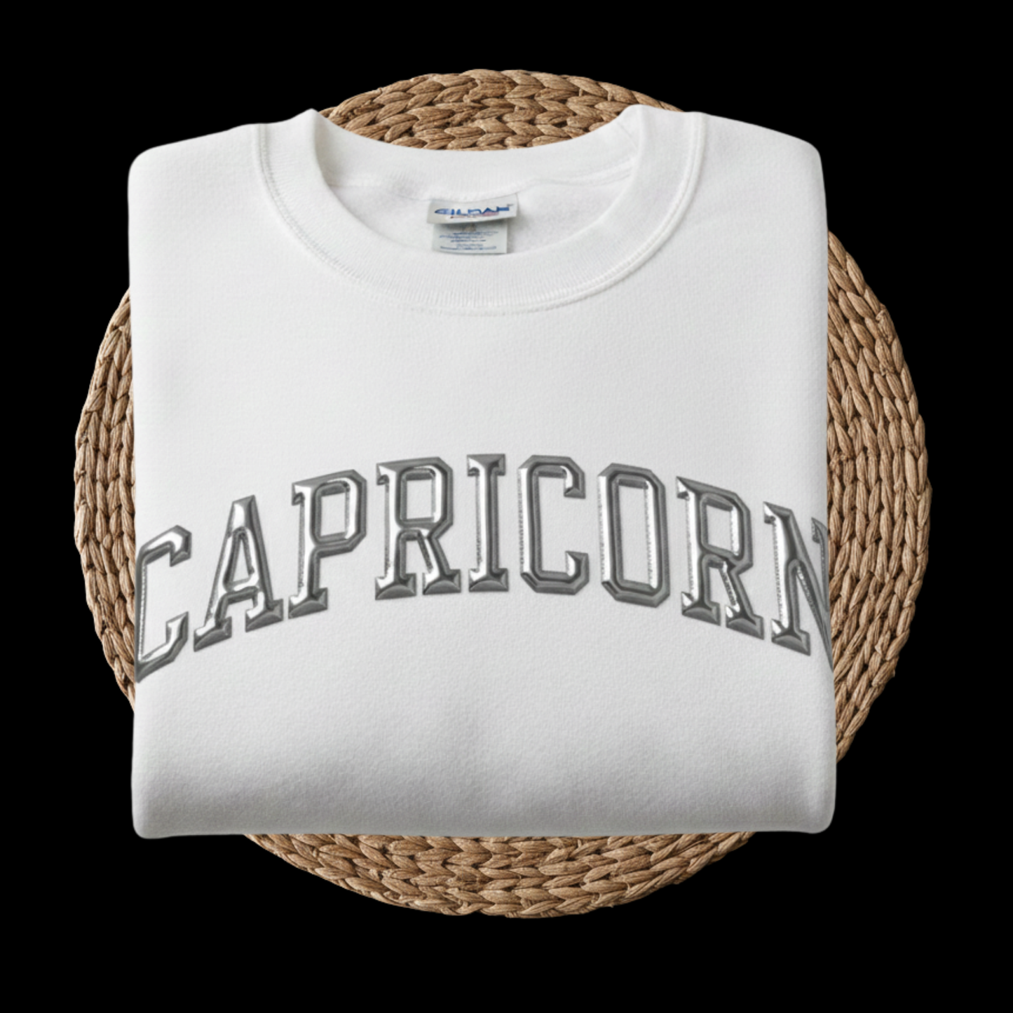 Custom Zodiac Puff Print Sweatshirts - Embossed Puff Zodiac (White) Crewneck Sweatshirt