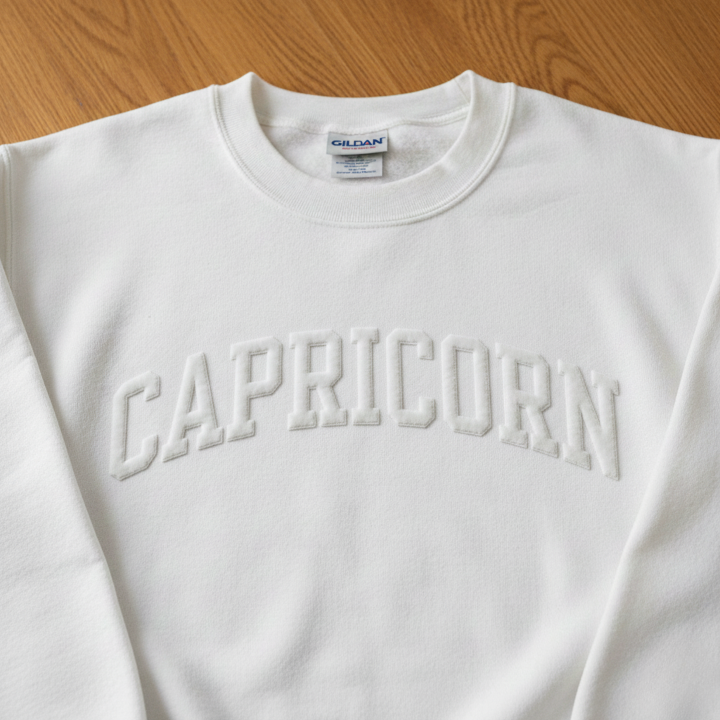 Custom Zodiac Puff Print Sweatshirts - Embossed Puff Zodiac (White) Crewneck Sweatshirt