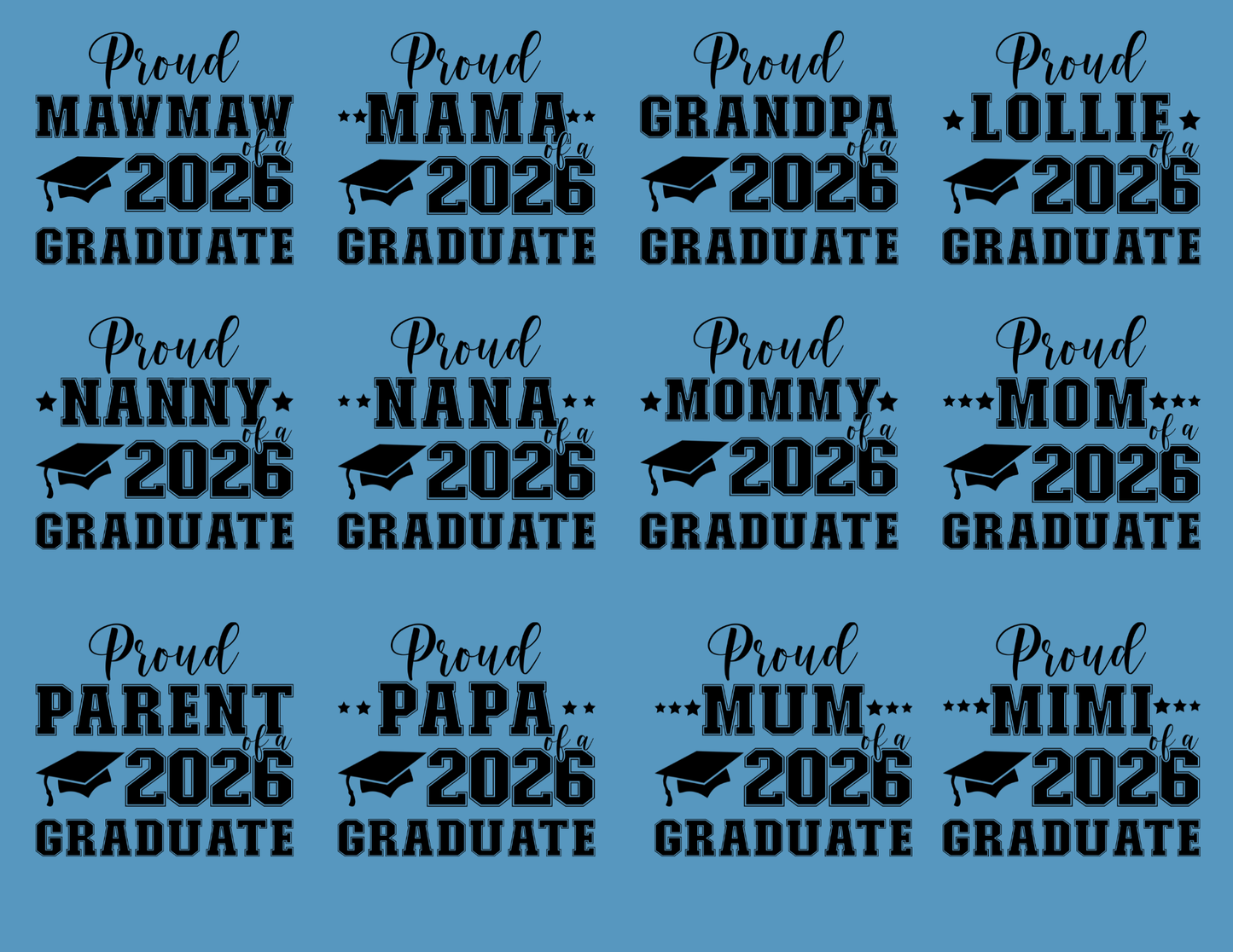 Text design with 'Proud' and '2026 Graduate' on a blue background