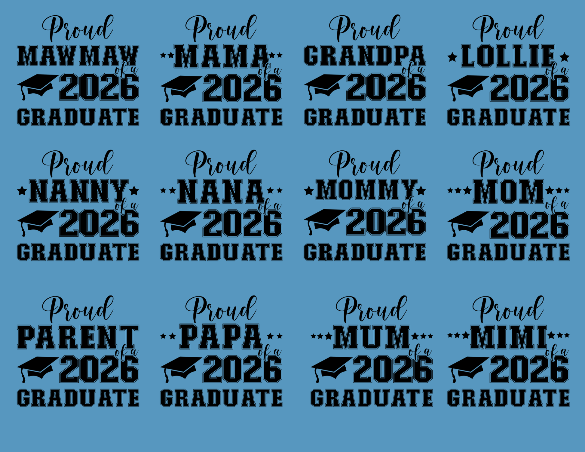 Text design with 'Proud' and '2026 Graduate' on a blue background
