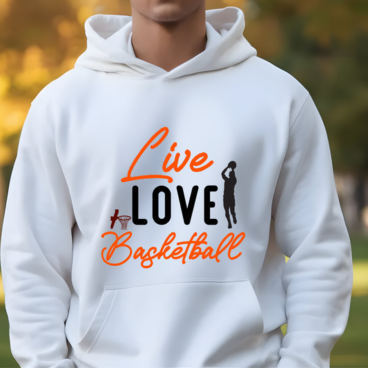 Basketball Hoodie: "Live Love Basketball" Team Basketball Hoodie

Basketball Shirts: Stand out from the crowd with this unique addition to your collection of basketball apparel, perfect for game days, practices, or casual outings.
