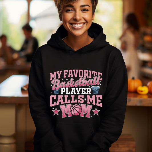 Basketball Mom Hoodie: "My Favorite Basketball Player Calls Me MOM" Supportive Mom: A perfect gift for basketball moms who want to proudly cheer on their children from the sidelines with a distinctive and stylish hoodie.