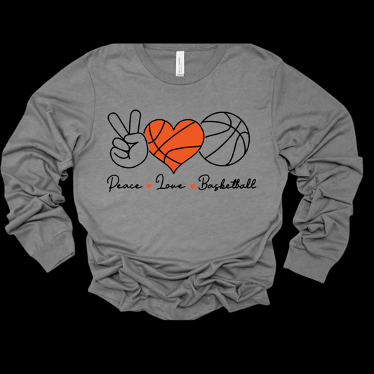Basketball Shirt - Peace Love Basketball Long Sleeve T-Shirt for Boys & Girls Basketball Mom