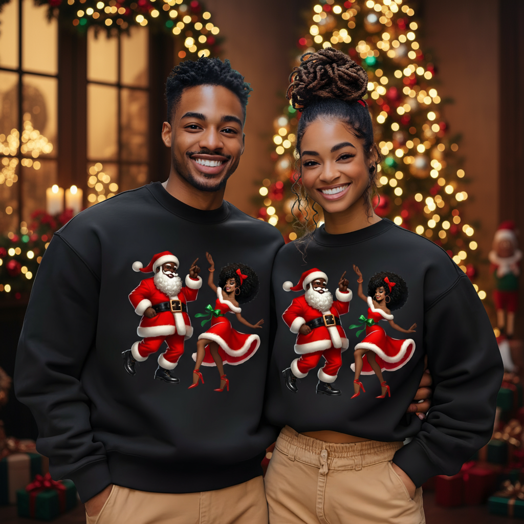 Dancing Black Santa & Mrs. Claus Sweater - Urban Cute Christmas Sweatshirt