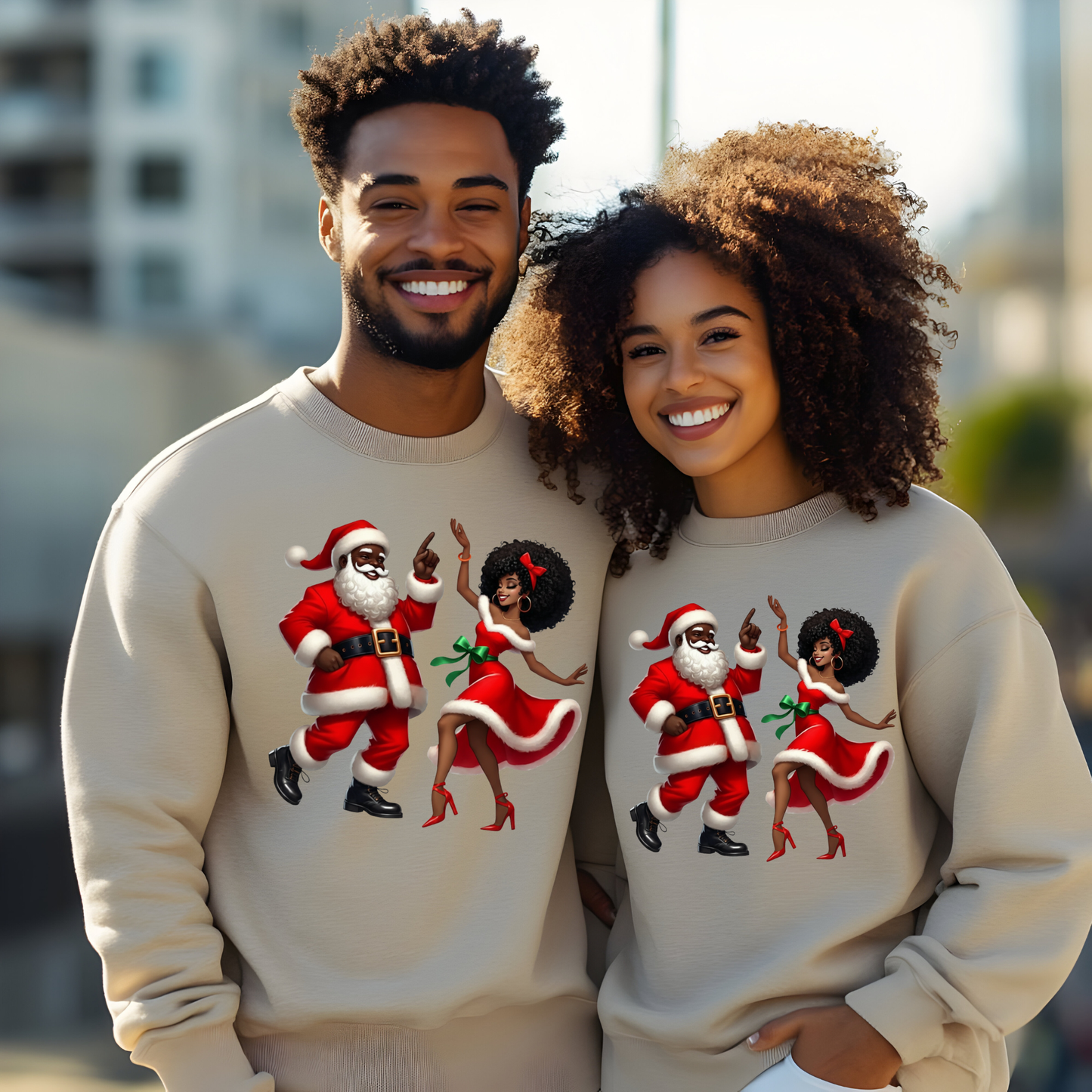 Dancing Black Santa & Mrs. Claus Sweater - Urban Cute Christmas Sweatshirt