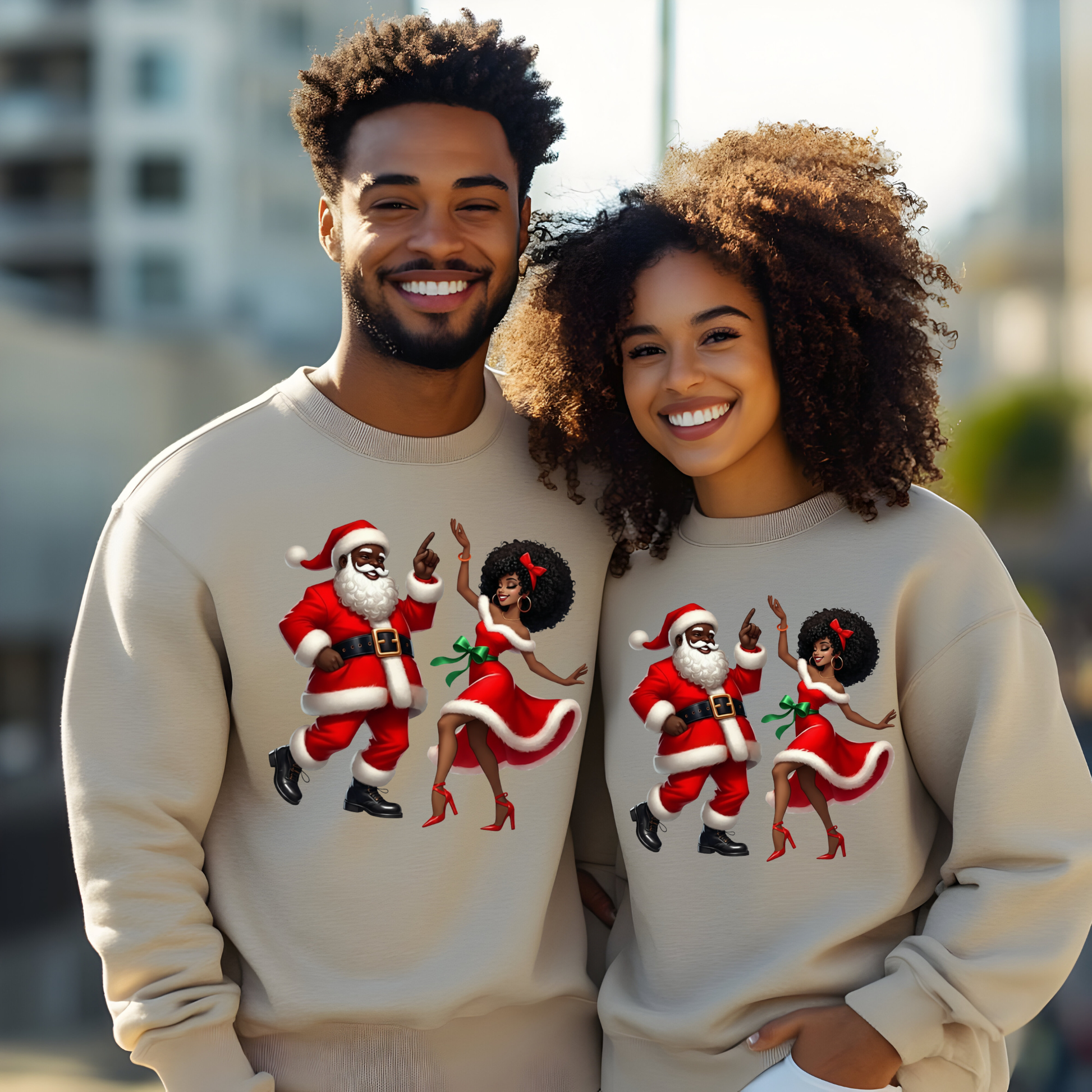 Dancing Black Santa & Mrs. Claus Sweater - Urban Cute Christmas Sweatshirt