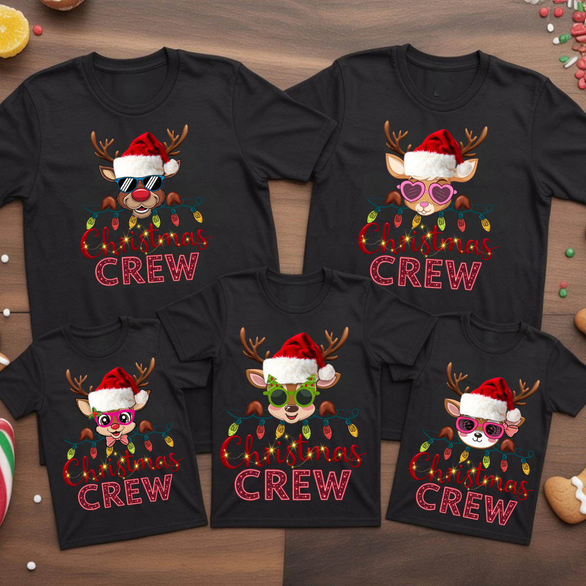 Custom Family Christmas Crew Shirts - Personalized Reindeer Matching Holiday Shirts