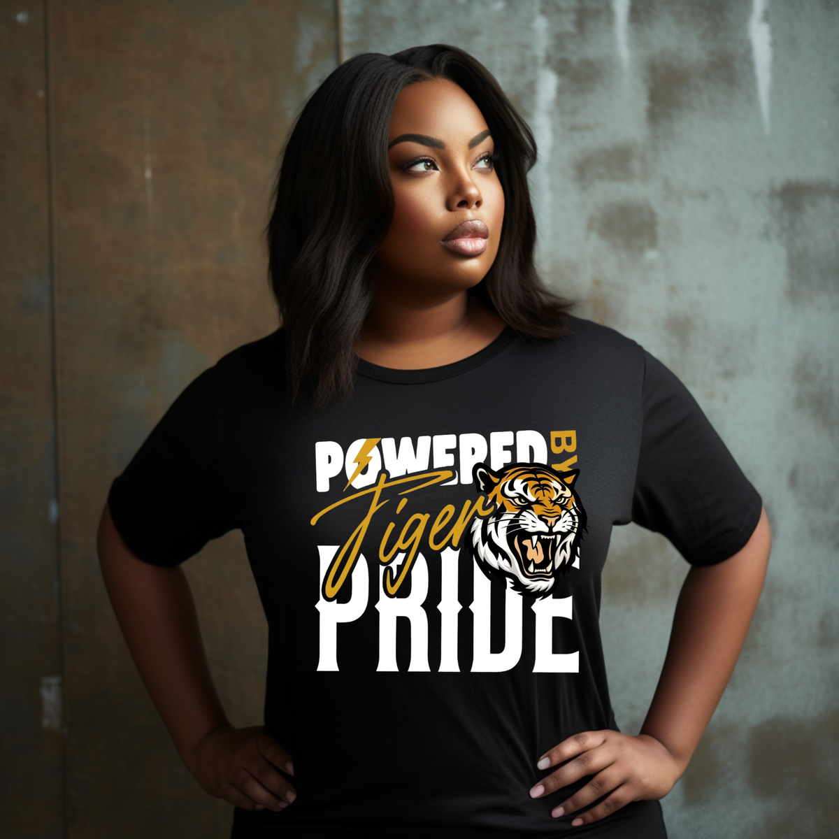 Tigers School Spirit Shirt  - "Powered by Tiger Pride" Game Day "Mascot" T-Shirt