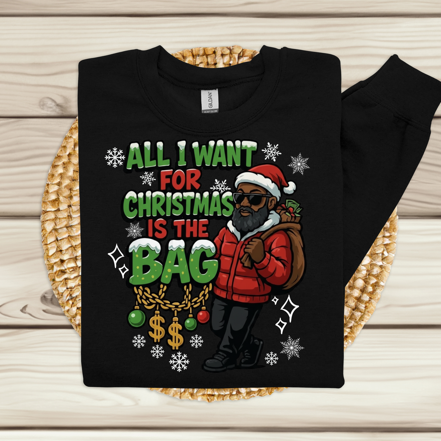 Men's Black Santa Christmas Sweater - All I Want for Christmas Funny Santa Sweatshirt