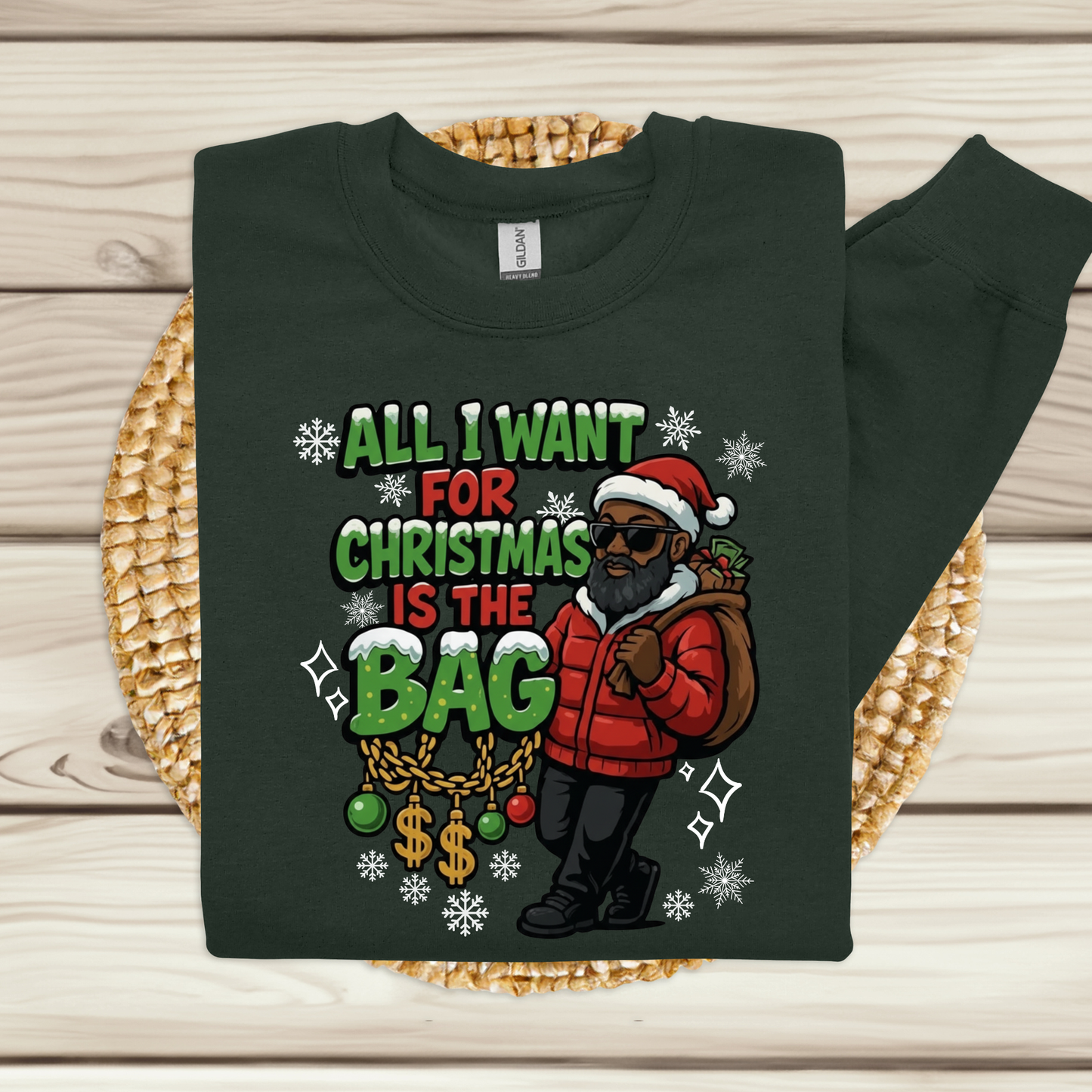 Men's Black Santa Christmas Sweater - All I Want for Christmas Funny Santa Sweatshirt
