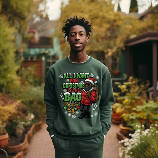 Men's Black Santa Christmas Sweater - All I Want for Christmas Funny Santa Sweatshirt