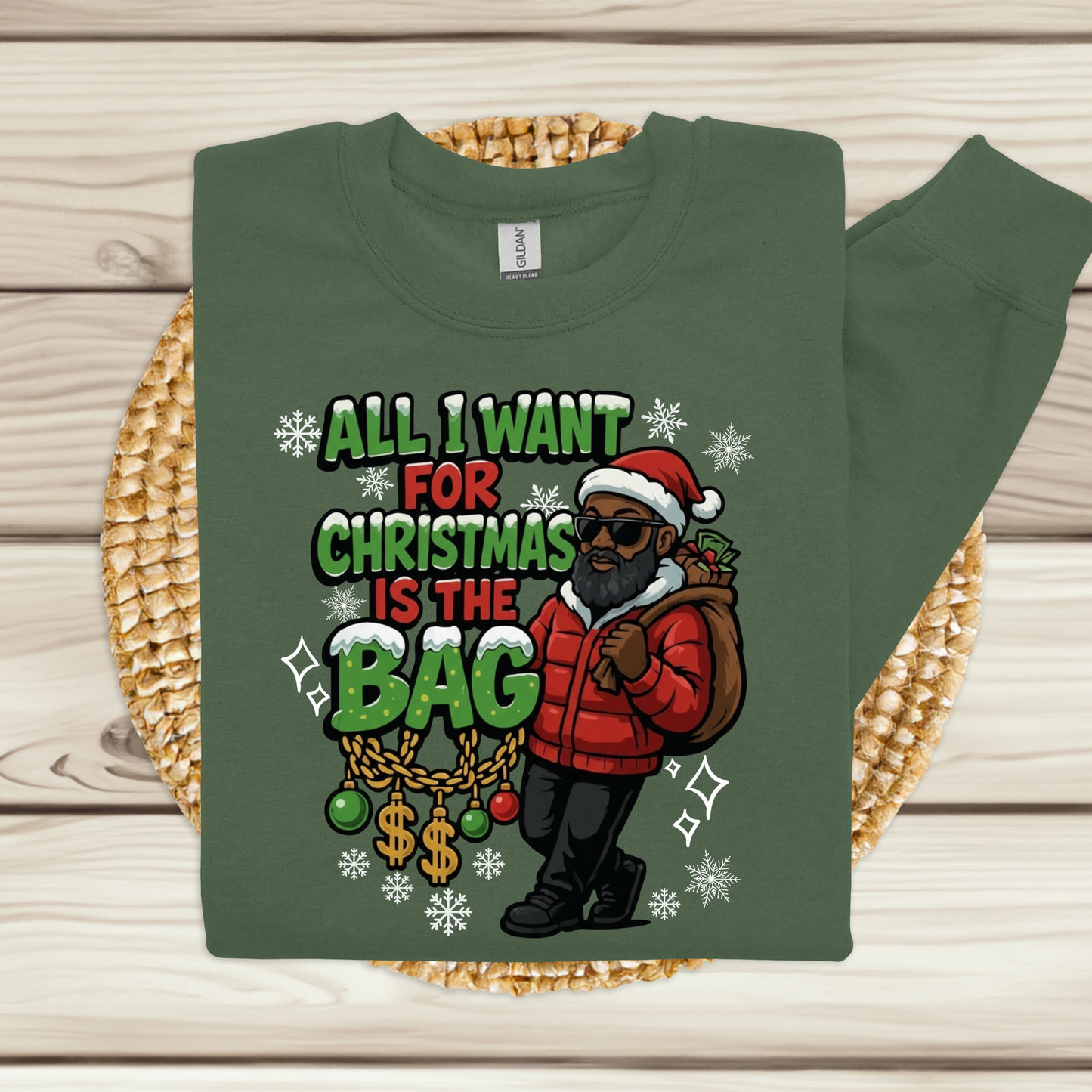 Men's Black Santa Christmas Sweater - All I Want for Christmas Funny Santa Sweatshirt