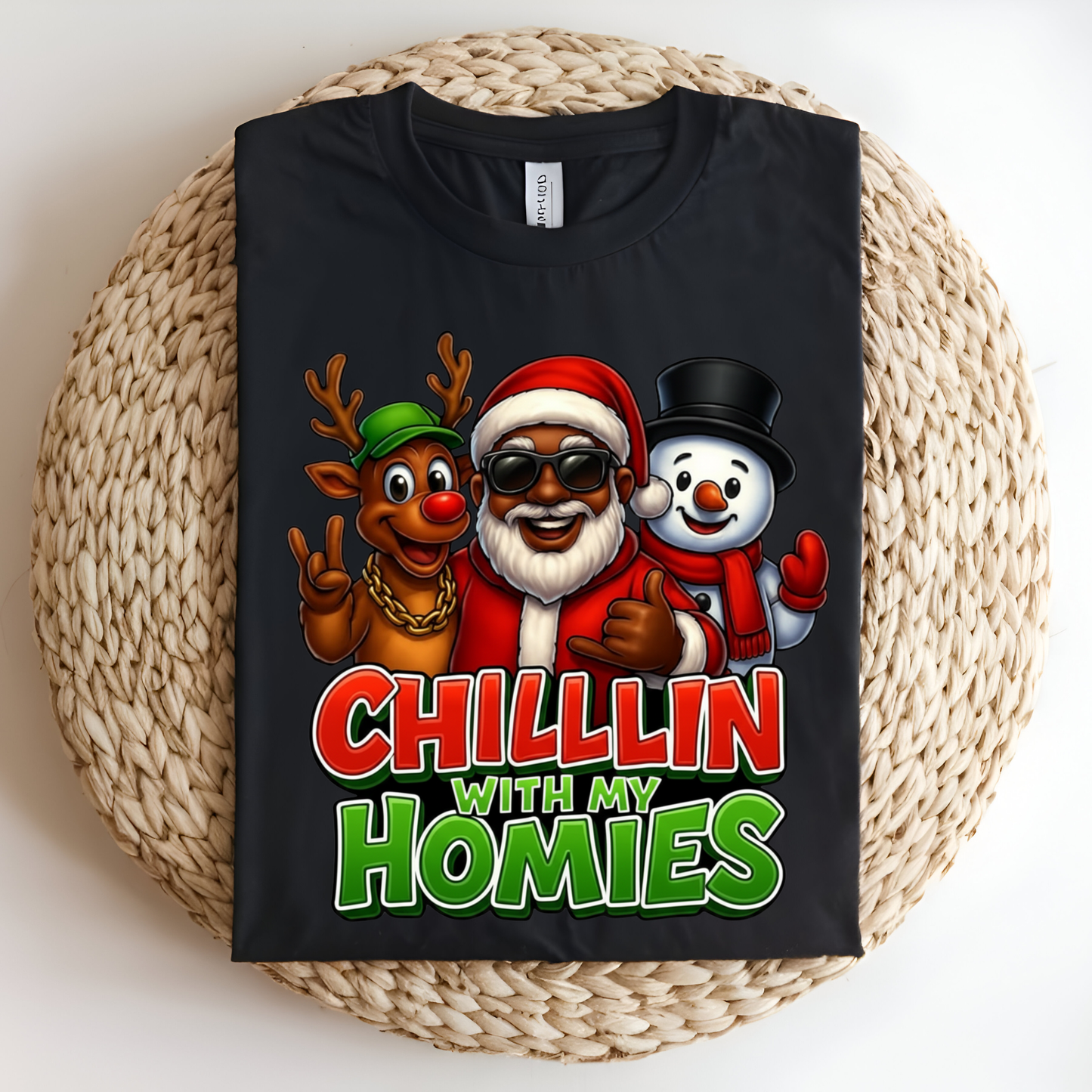 Black Santa Urban Christmas Shirt - "Chillin with my Homies" Casual Sweatshirt
