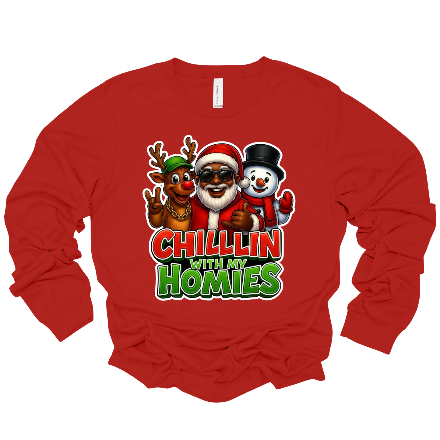 Black Santa Urban Christmas Shirt - "Chillin with my Homies" Casual Sweatshirt