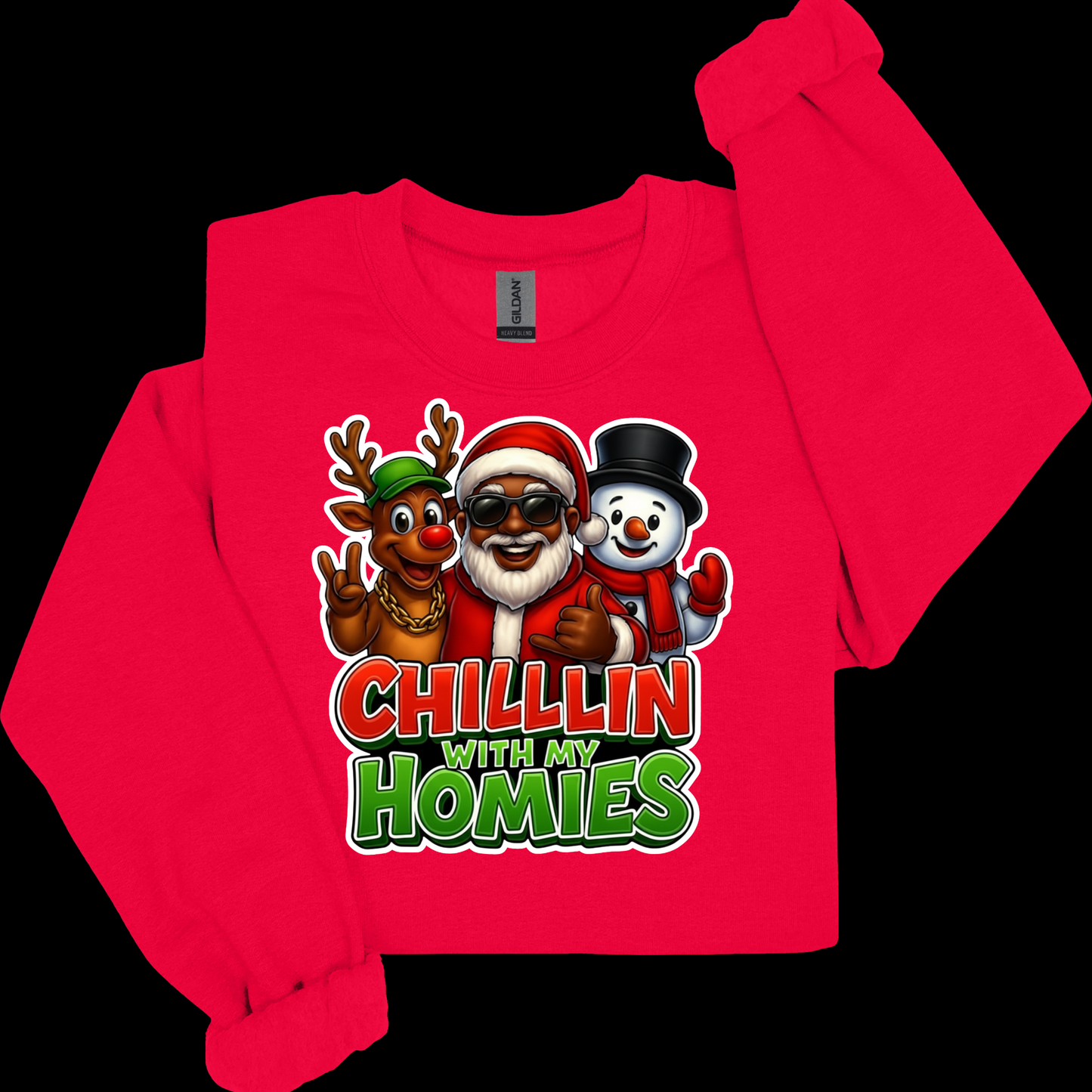 Black Santa Urban Christmas Shirt - "Chillin with my Homies" Casual Sweatshirt
