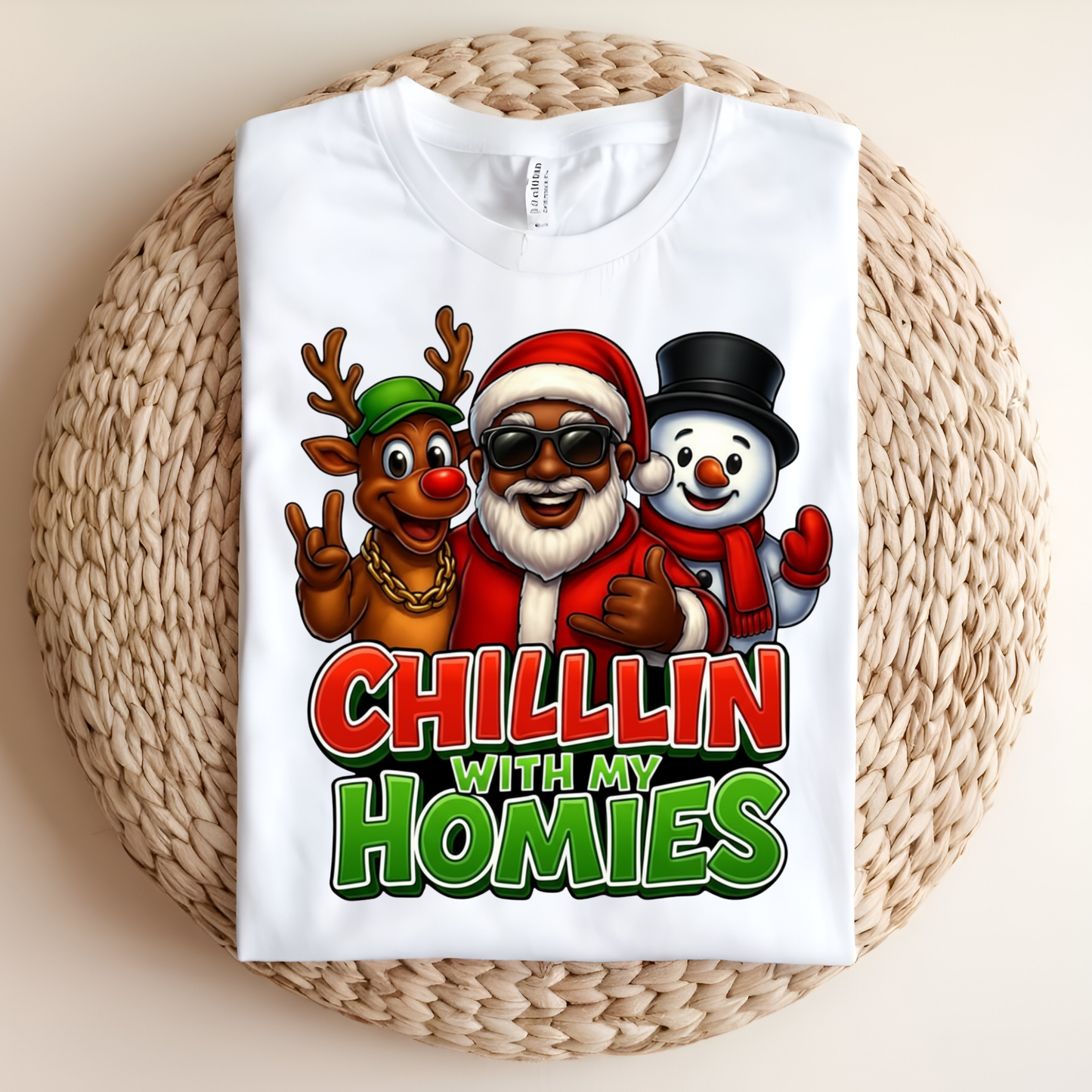 Black Santa Urban Christmas Shirt - "Chillin with my Homies" Casual Sweatshirt