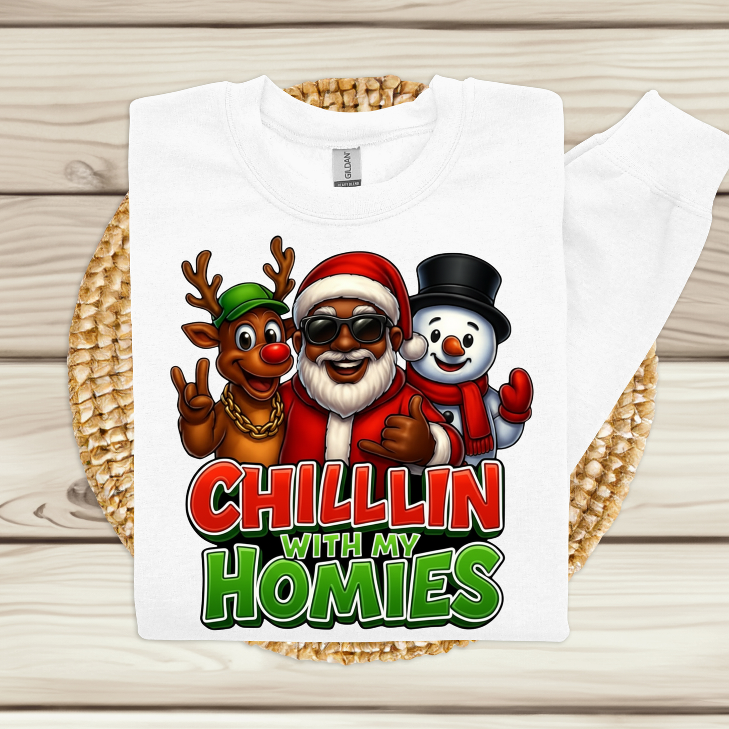 Black Santa Urban Christmas Shirt - "Chillin with my Homies" Casual Sweatshirt