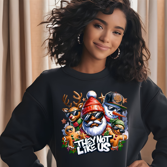 Person wearing a black sweatshirt with a colorful graphic design and text.