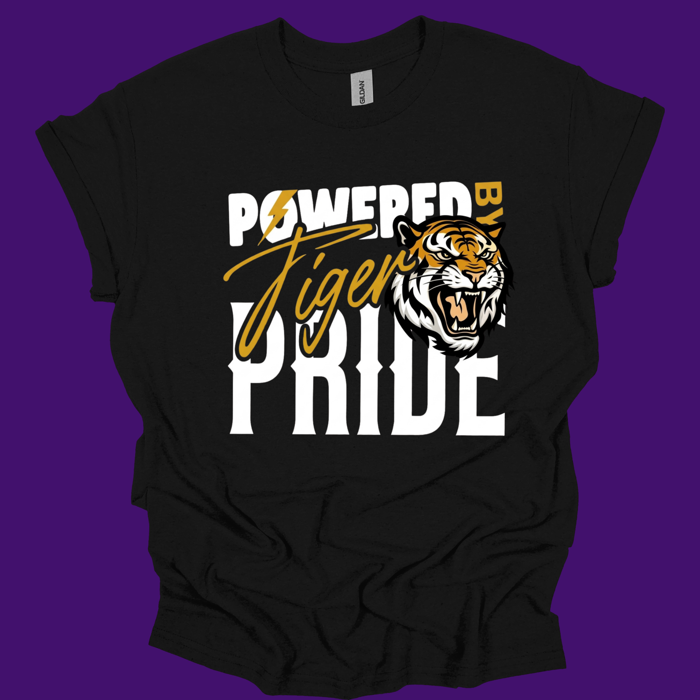 Tigers School Spirit Shirt  - "Powered by Tiger Pride" Game Day "Mascot" T-Shirt