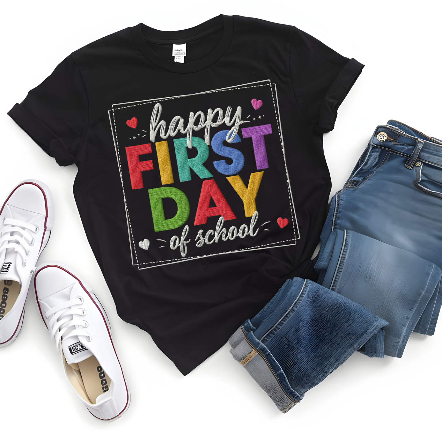 Teacher Spirit Shirt - "Happy First Day of School" T-Shirt, Long Sleeve & Sweatshirt